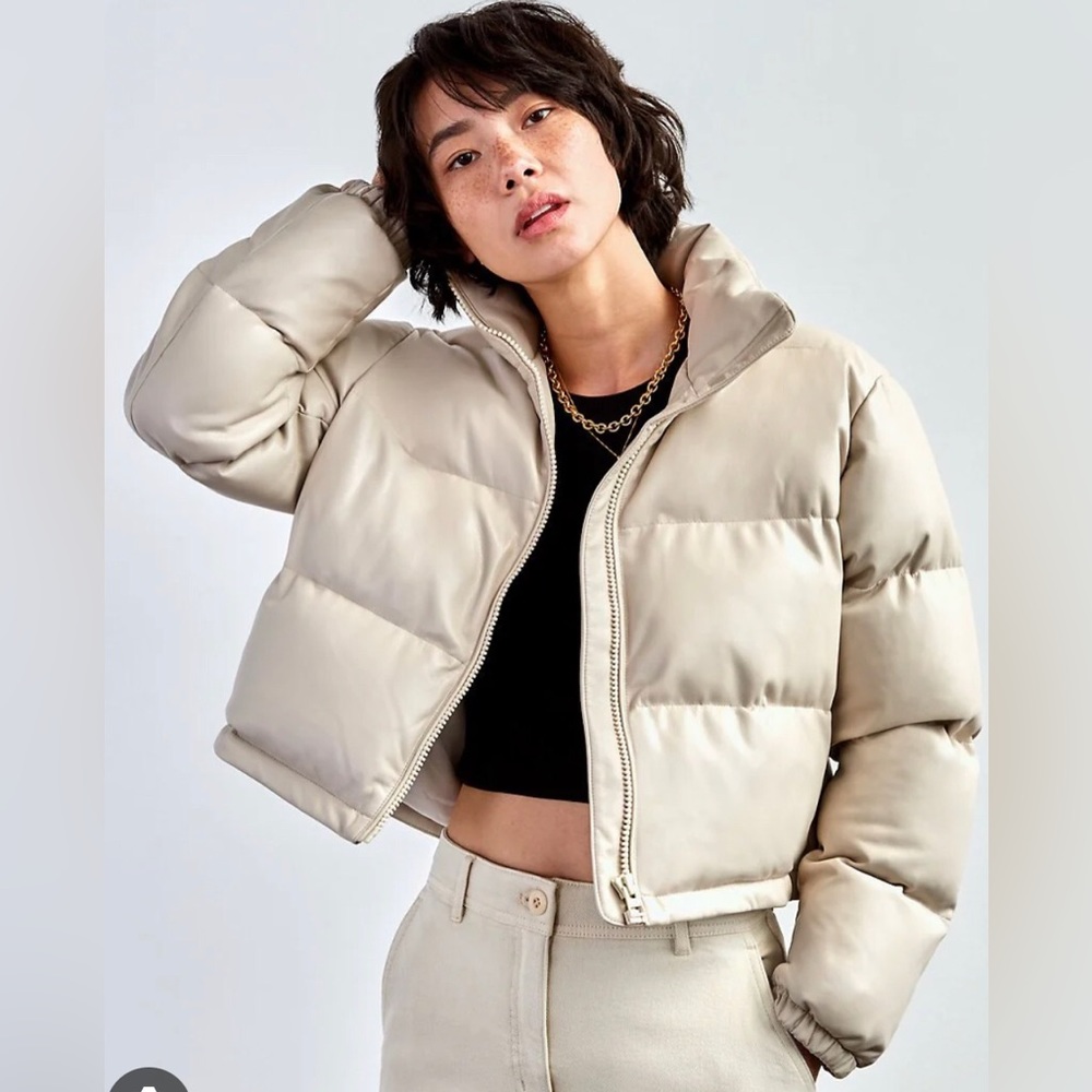 Aritzia Vista Puffer Jacket Matte Pearl vegan Leather down super puff